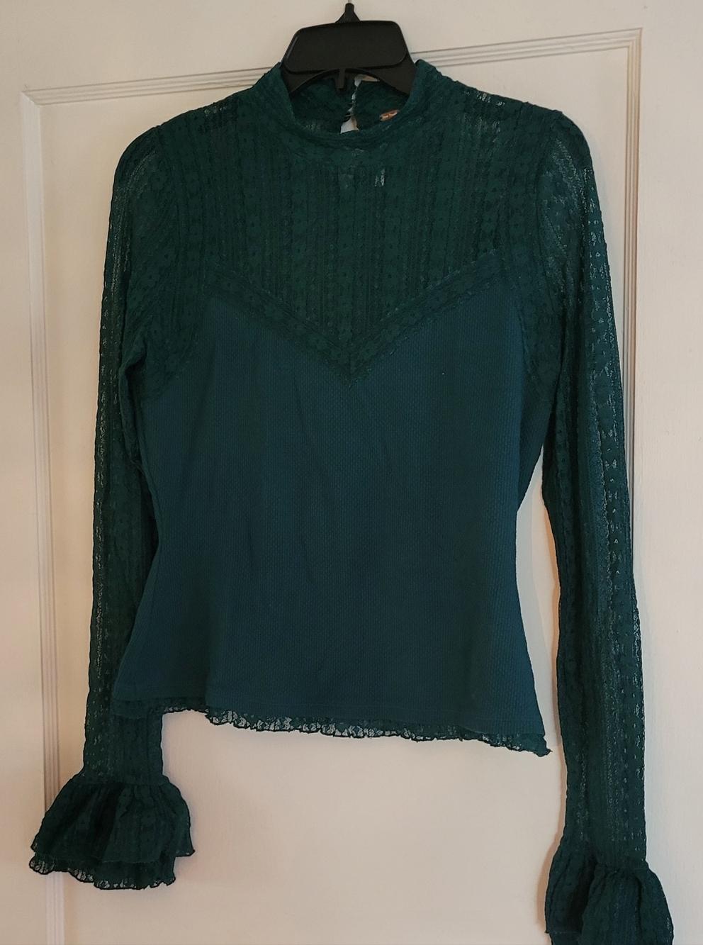 Free People Victorian Lace-Detail Long Sleeve Thermal Top - Deep Teal